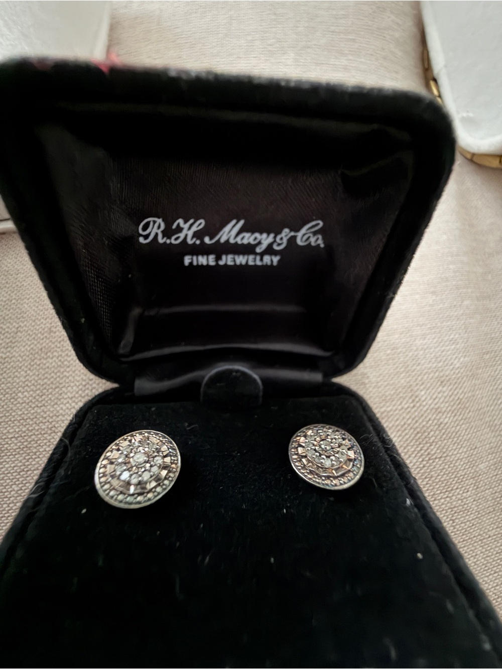 Macys Round Pavé Diamond on Sterling Silver Stud Earrings